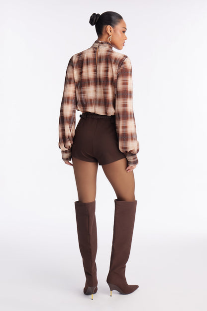 Prep And Plaid Micro Short Romper - Brown