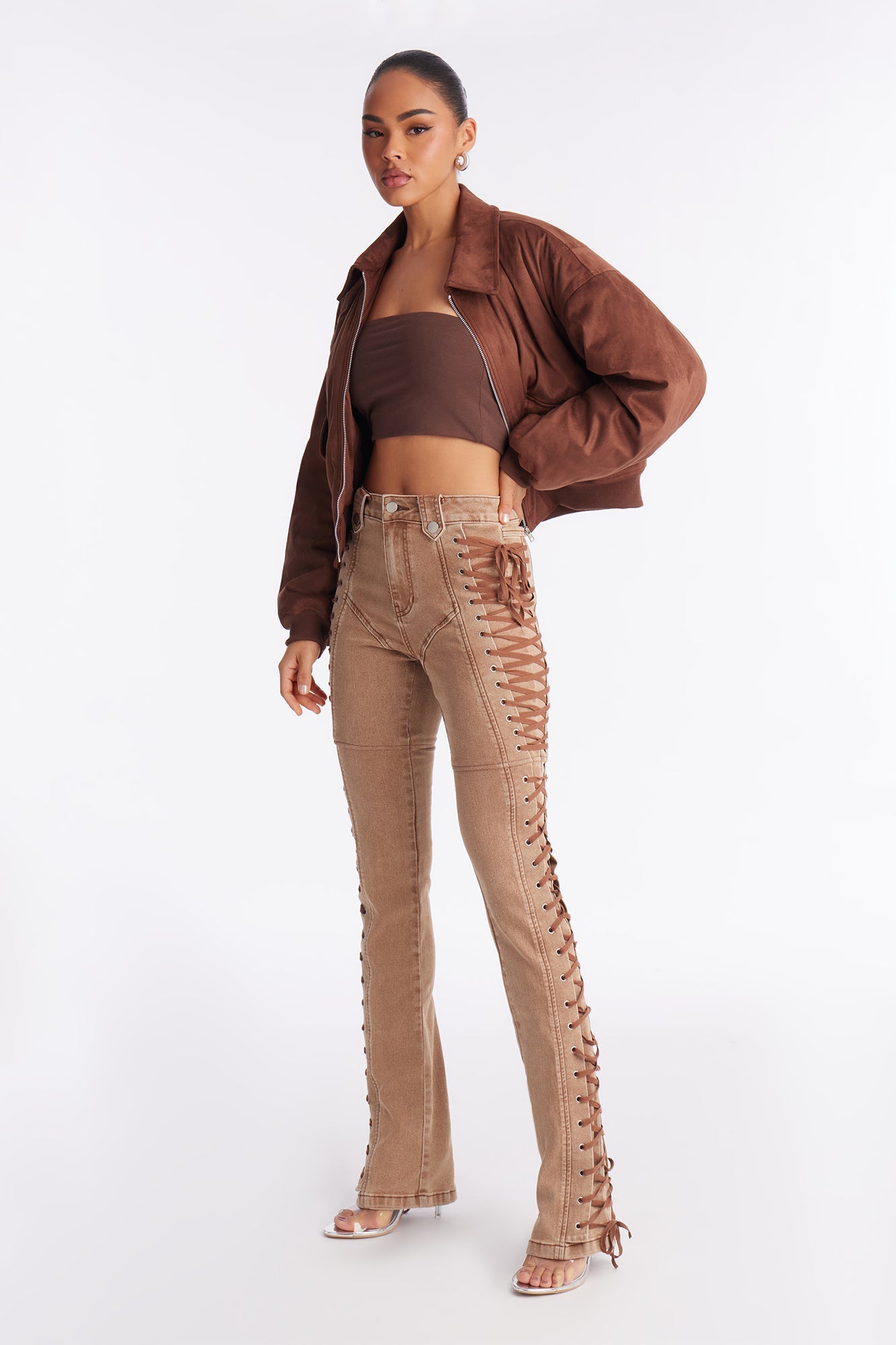 Tall After Hours Lace Up Flare Pant 36″ - Khaki