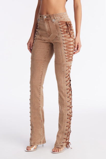 Tall After Hours Lace Up Flare Pant 36″ - Khaki