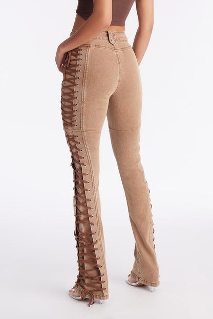 Tall After Hours Lace Up Flare Pant 36″ - Khaki