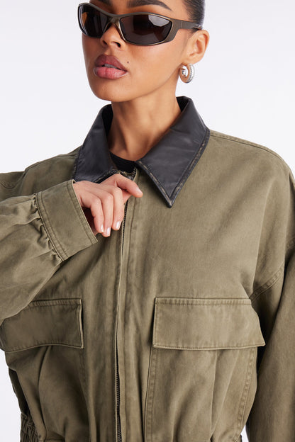 Rory Cropped Cargo Bomber Jacket - Olive