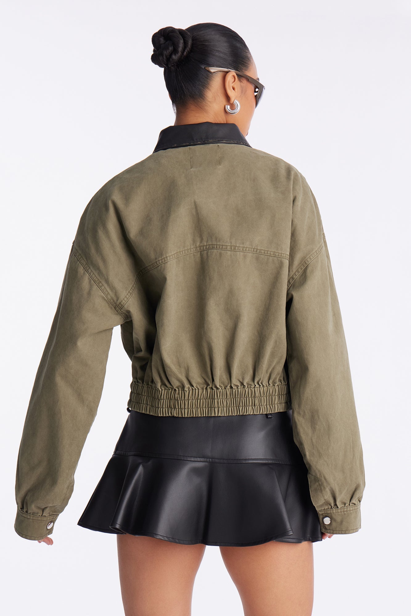 Rory Cropped Cargo Bomber Jacket - Olive