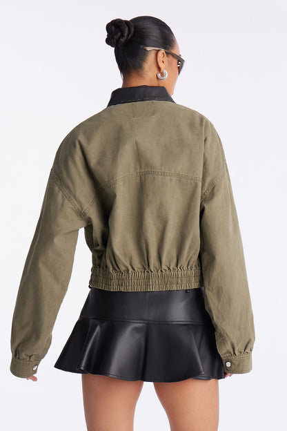 Rory Cropped Cargo Bomber Jacket - Olive