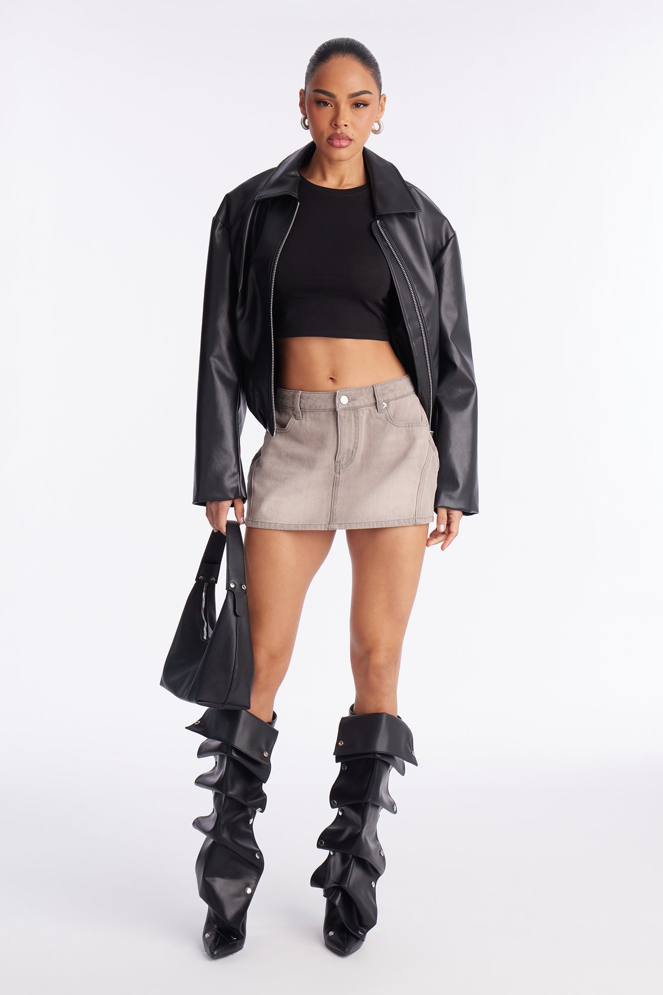 Genieve Washed Denim Mini Skirt - Grey