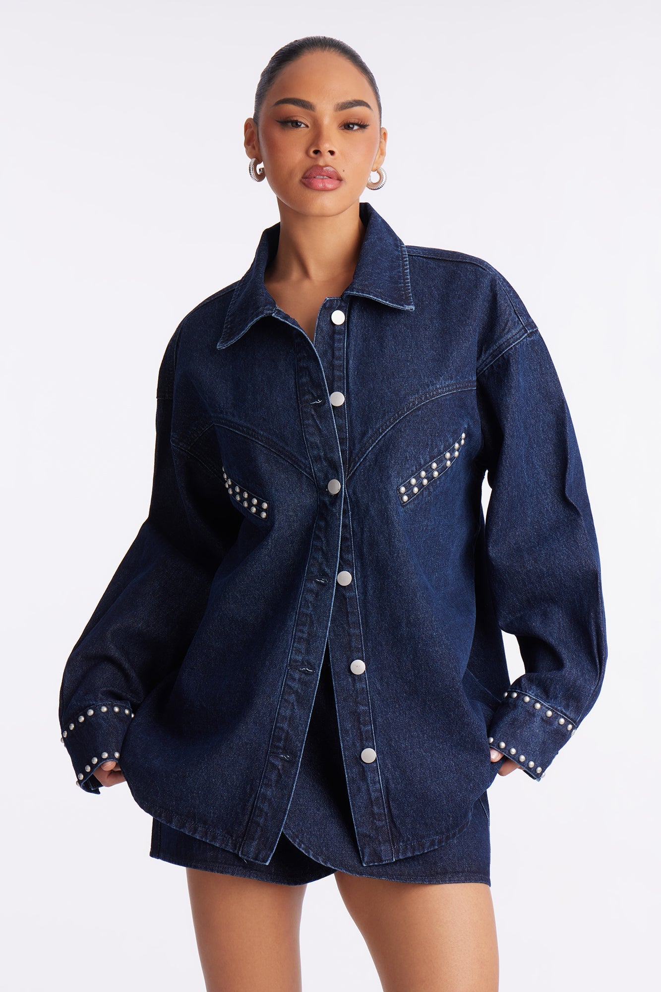 Sanna Studded Denim Mini Skirt Set - Dark Wash