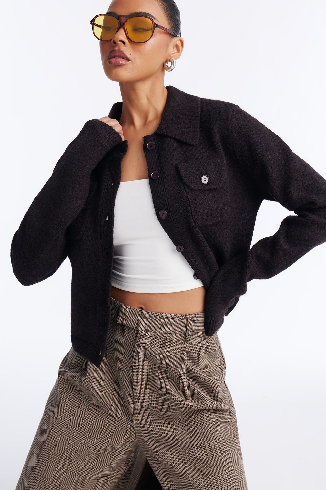 Chic And Confident Cardigan Sweater - Chocolate