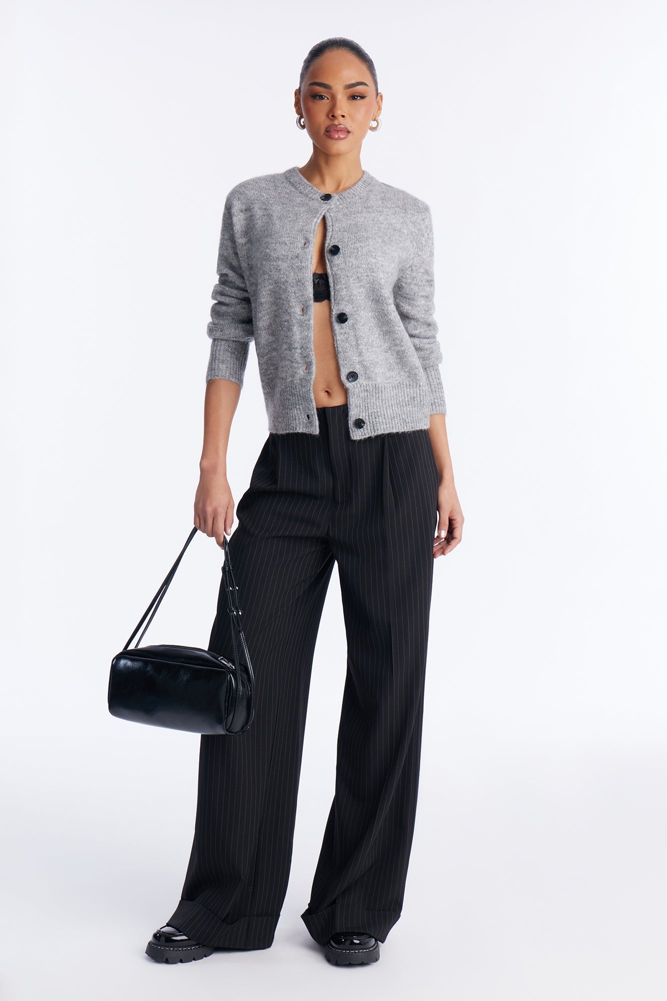 Honeymoon Stage Shoulder Pad Cardigan - Grey