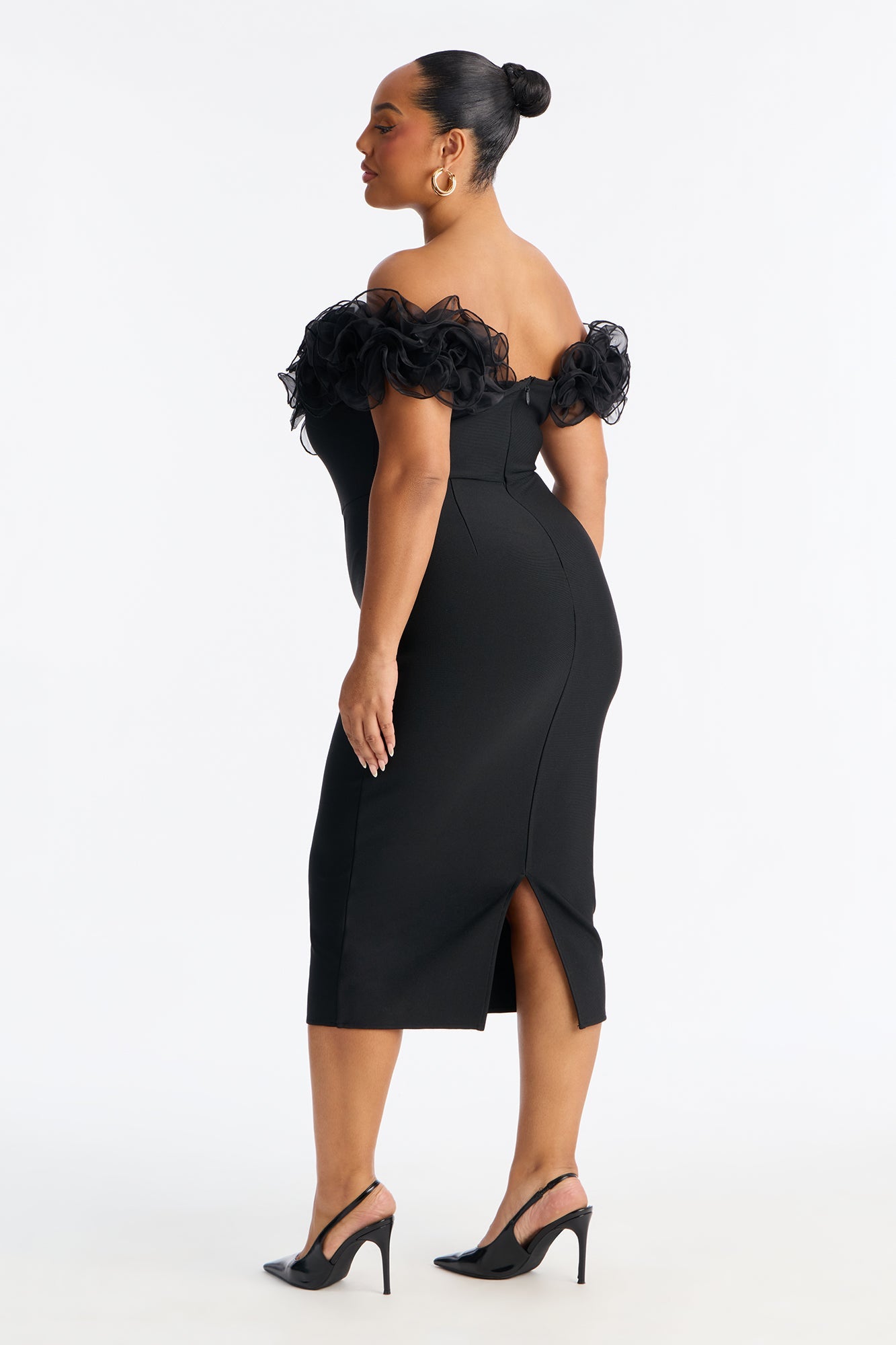 Date Night Ruffle Bandage Midi Dress - Black