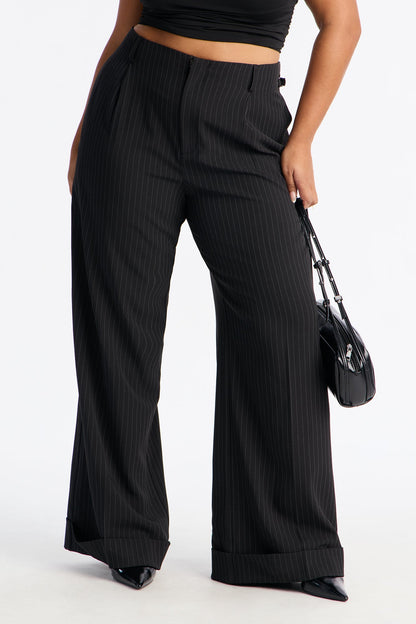 Pinstripes And Attitude Hardware Crepe Trouser Pant 33″ - Black
