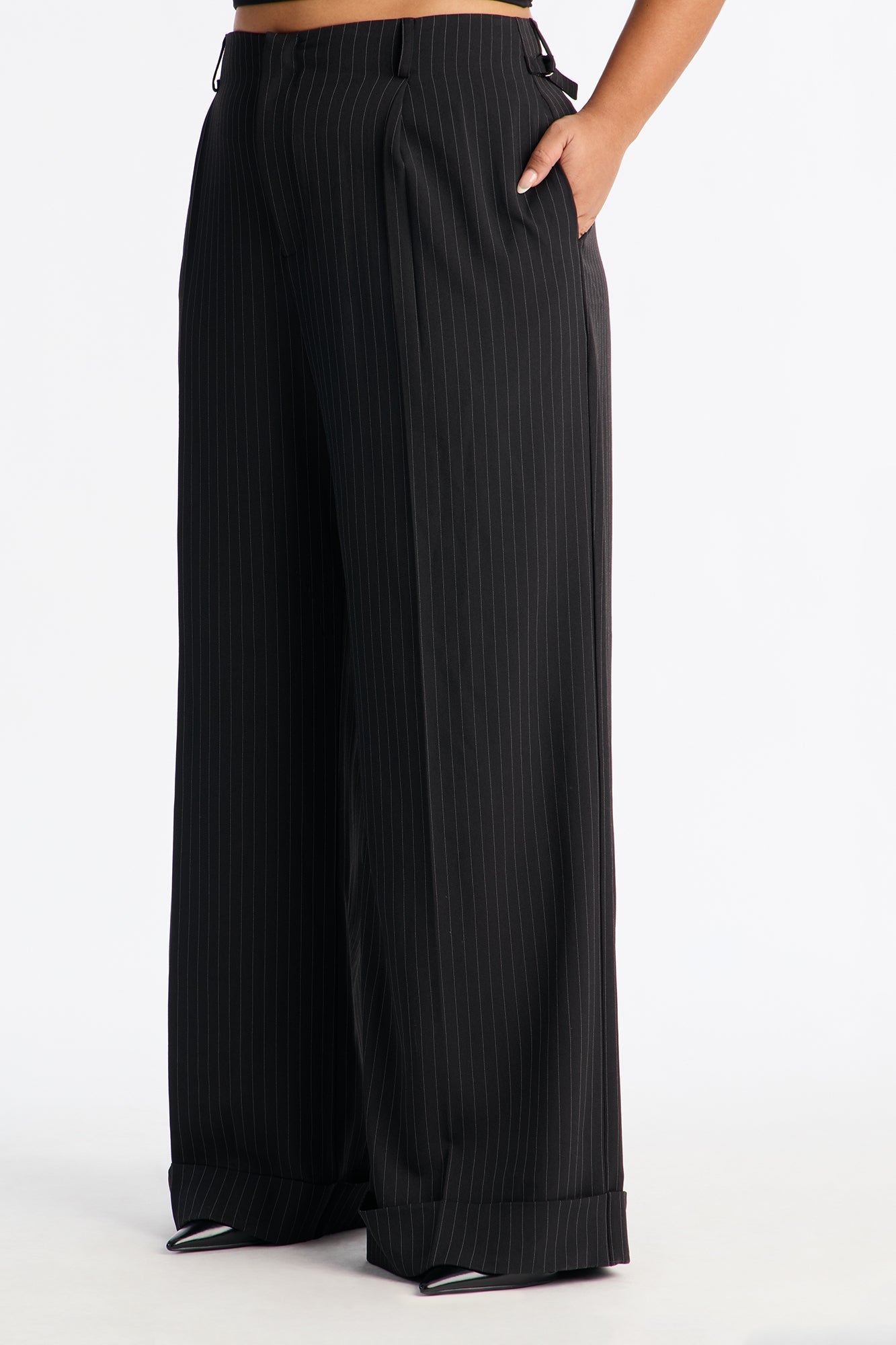 Pinstripes And Attitude Hardware Crepe Trouser Pant 33″ - Black