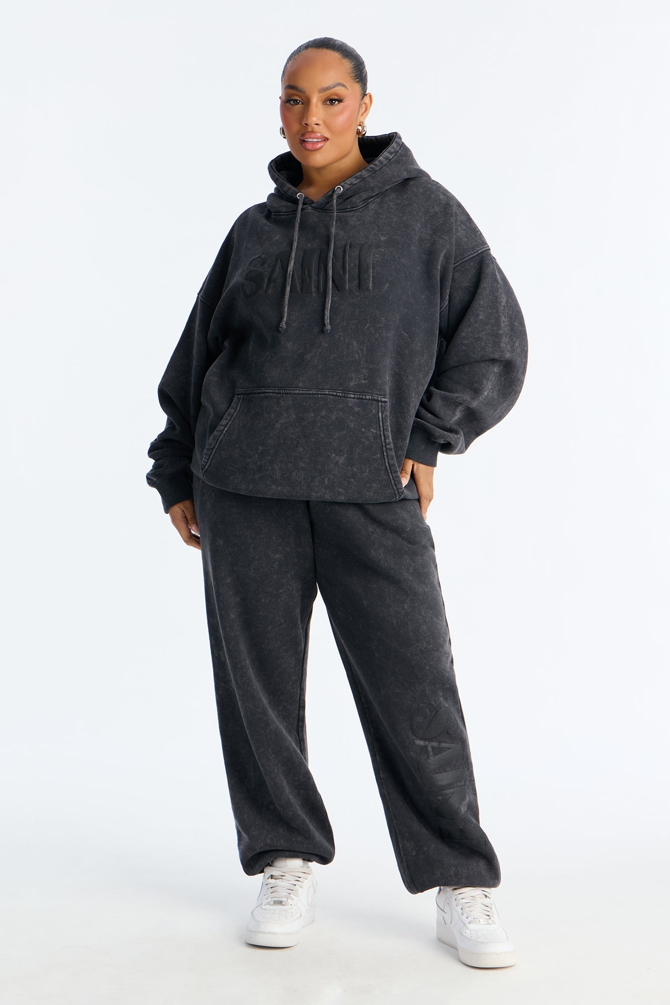 Saint Washed Fleece Hoodie Jogger Pant Set - Charcoal