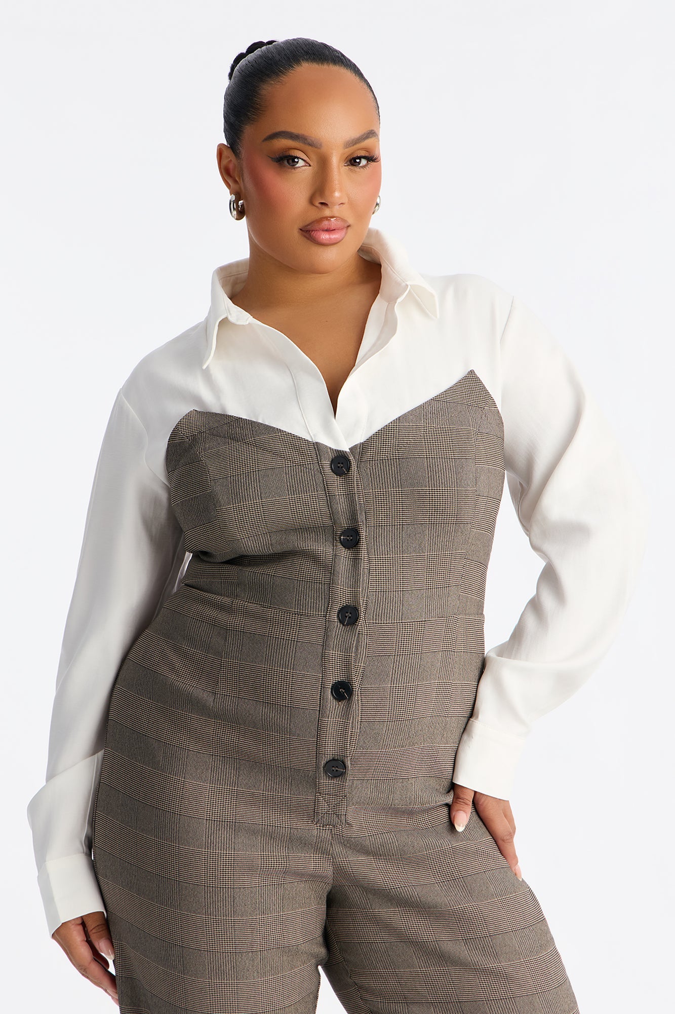 Tactical Plaid Jumpsuit - Brown/combo