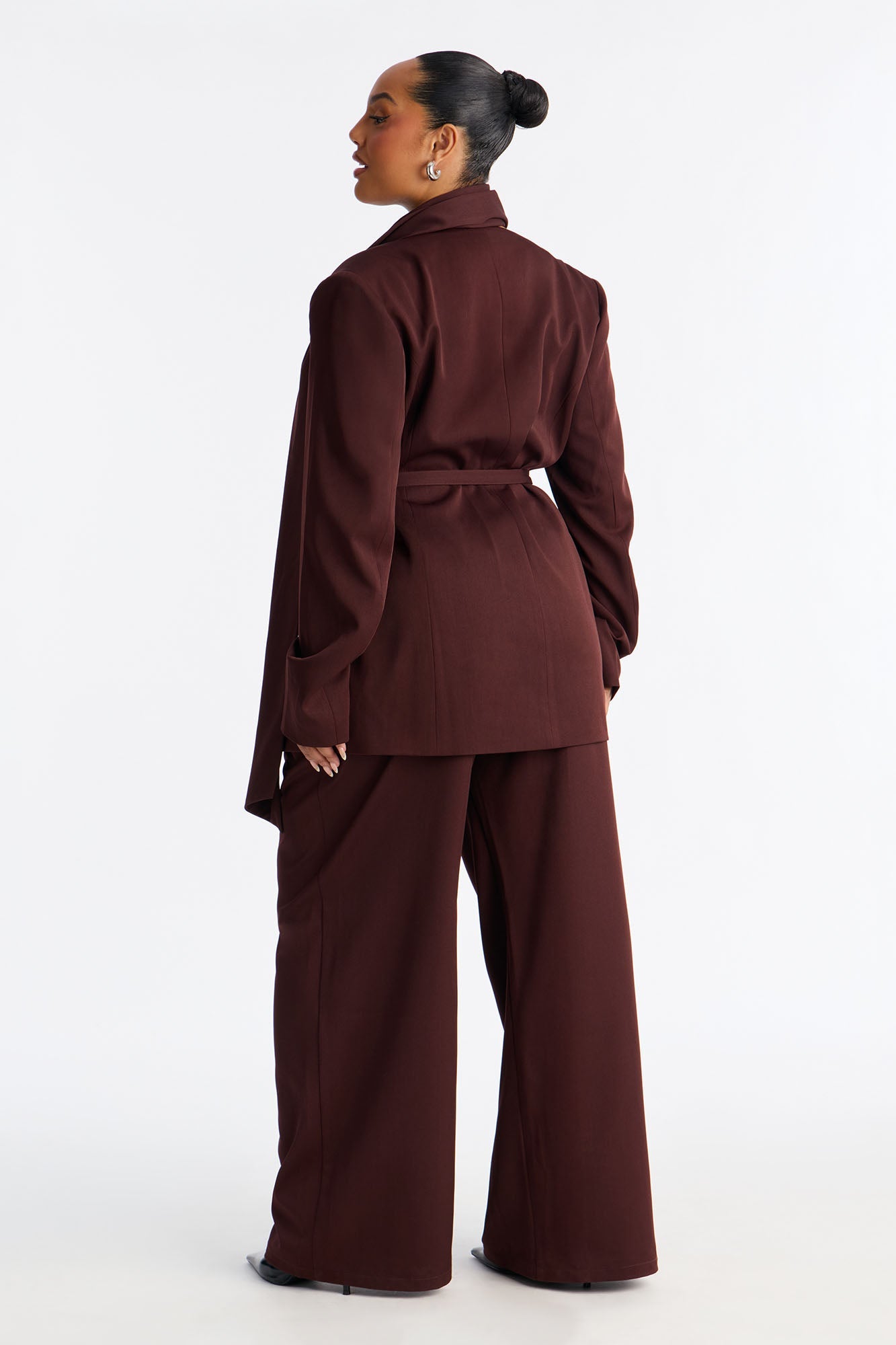 Not Your Secretary Scarf Belted Blazer - Wine