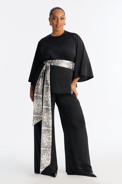 Normani 3 Piece Scarf Belt Pant Set - Black