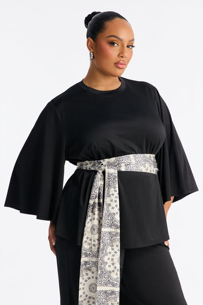 Normani 3 Piece Scarf Belt Pant Set - Black