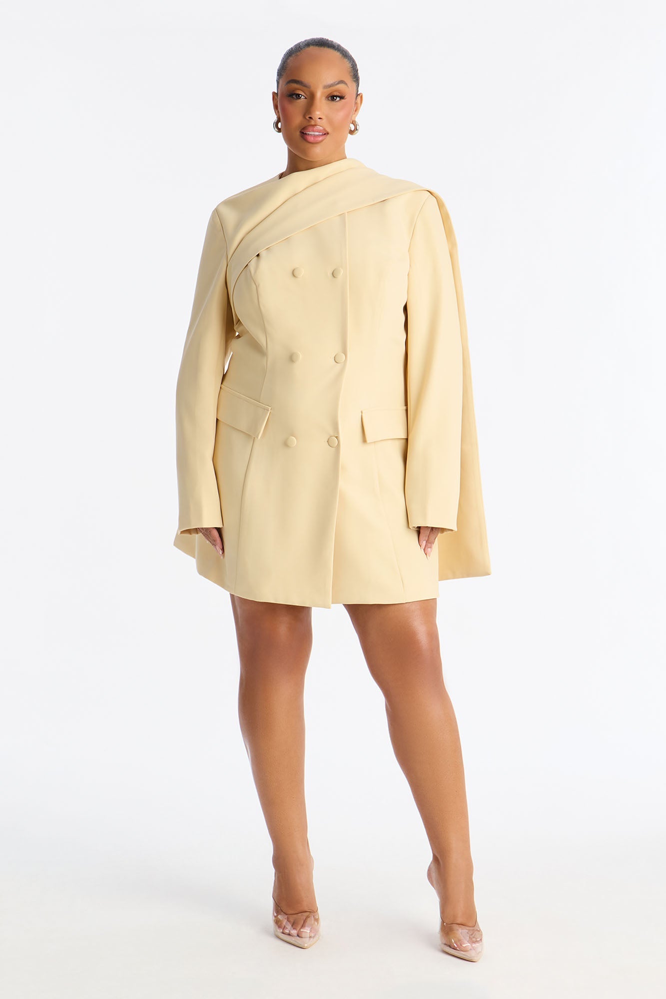 Run The World Long Sleeve Blazer Mini Dress - Butter Yellow
