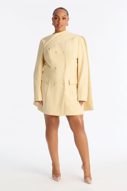 Run The World Long Sleeve Blazer Mini Dress - Butter Yellow