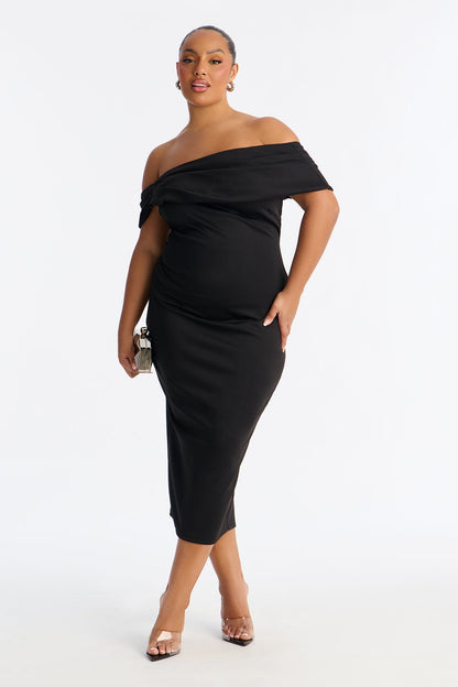 Soraya One Shoulder Scuba Midi Dress - Black