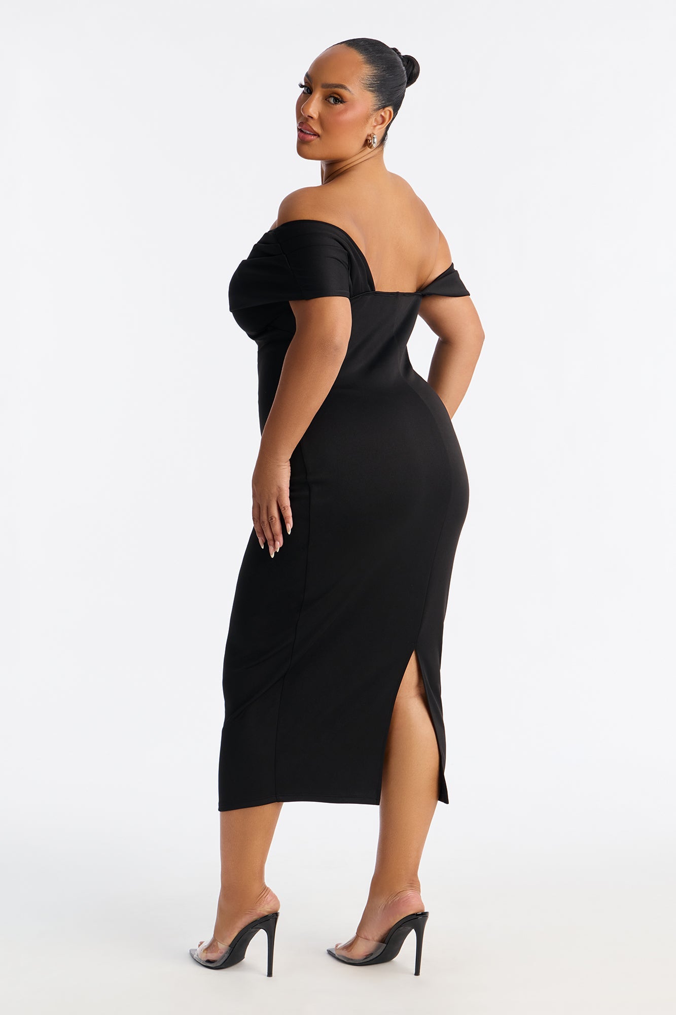 Soraya One Shoulder Scuba Midi Dress - Black