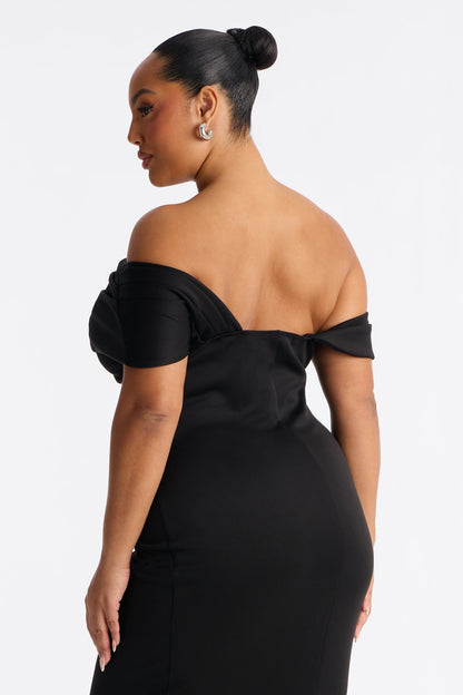 Soraya One Shoulder Scuba Midi Dress - Black