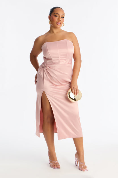 Avalon Corset Satin Midi Dress - Mauve