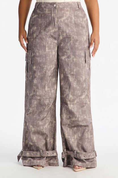 Blair Washed Cargo Wide Leg Pant - Grey/combo