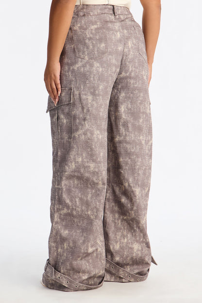 Blair Washed Cargo Wide Leg Pant - Grey/combo