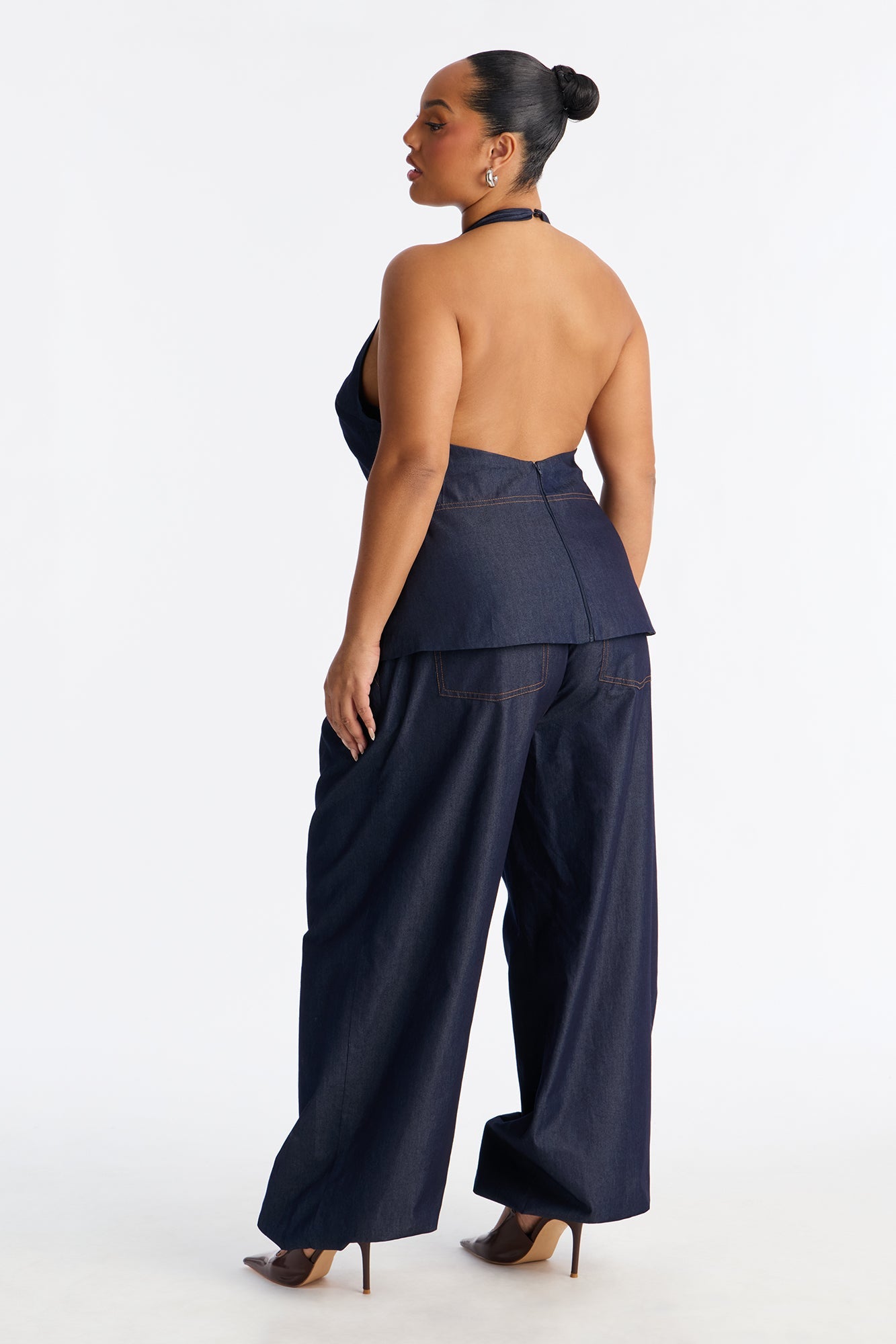 Amelia Halter Balloon Pant Set - Dark Denim