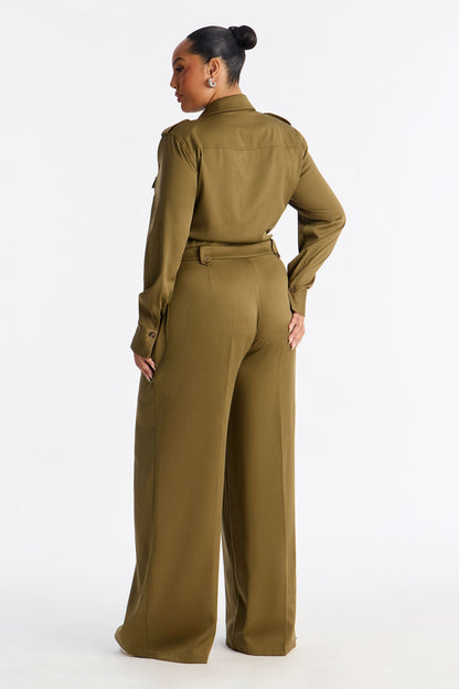 Callie Utility Long Sleeve Wide Leg Jumpsuit - Olive