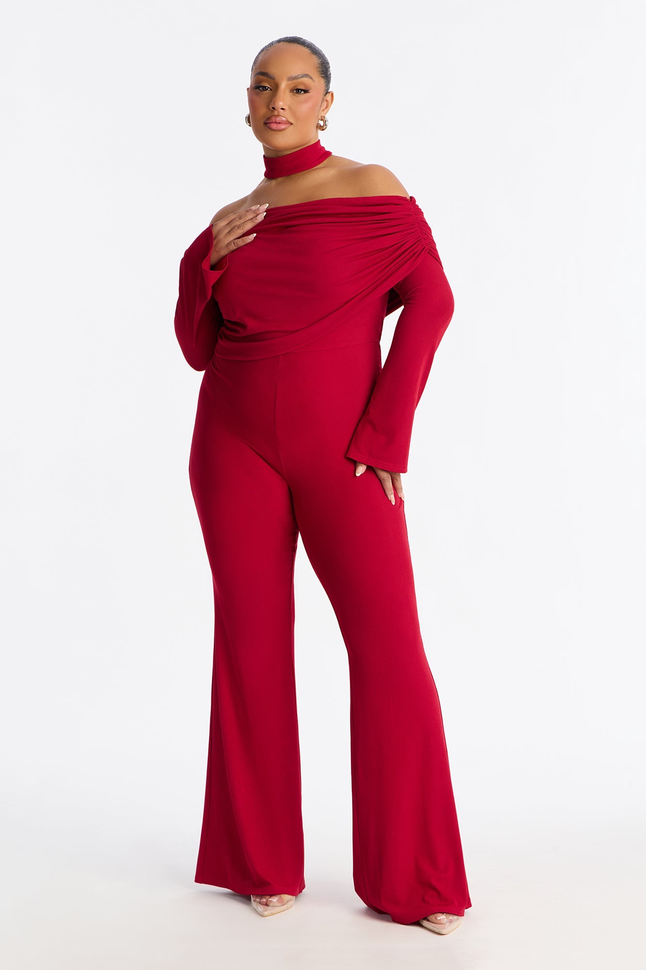 Kendall Choker Flare Leg Jumpsuit - DarkRed