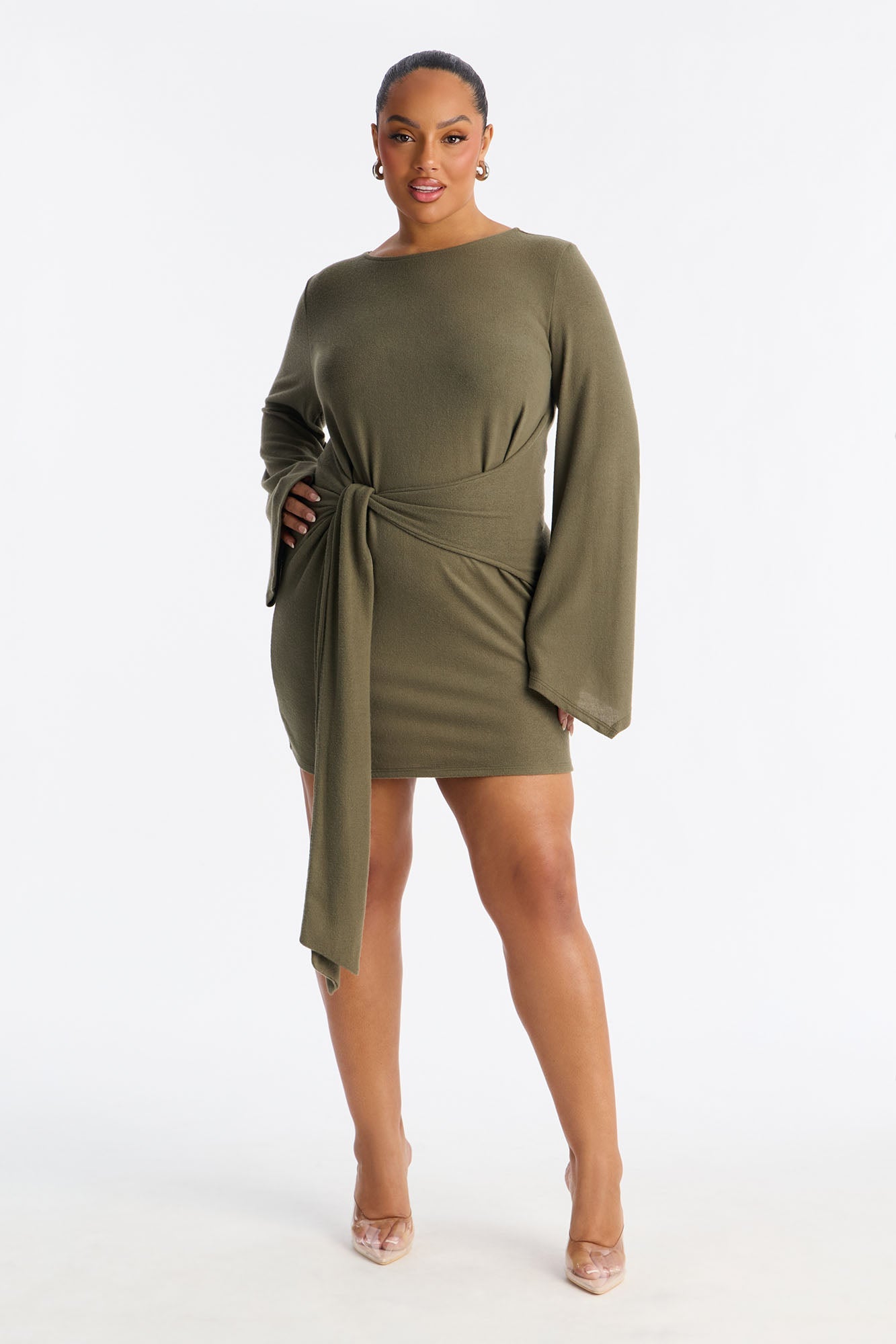 Mariana Long Sleeve Sweater Mini Dress - Olive