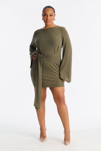 Mariana Long Sleeve Sweater Mini Dress - Olive