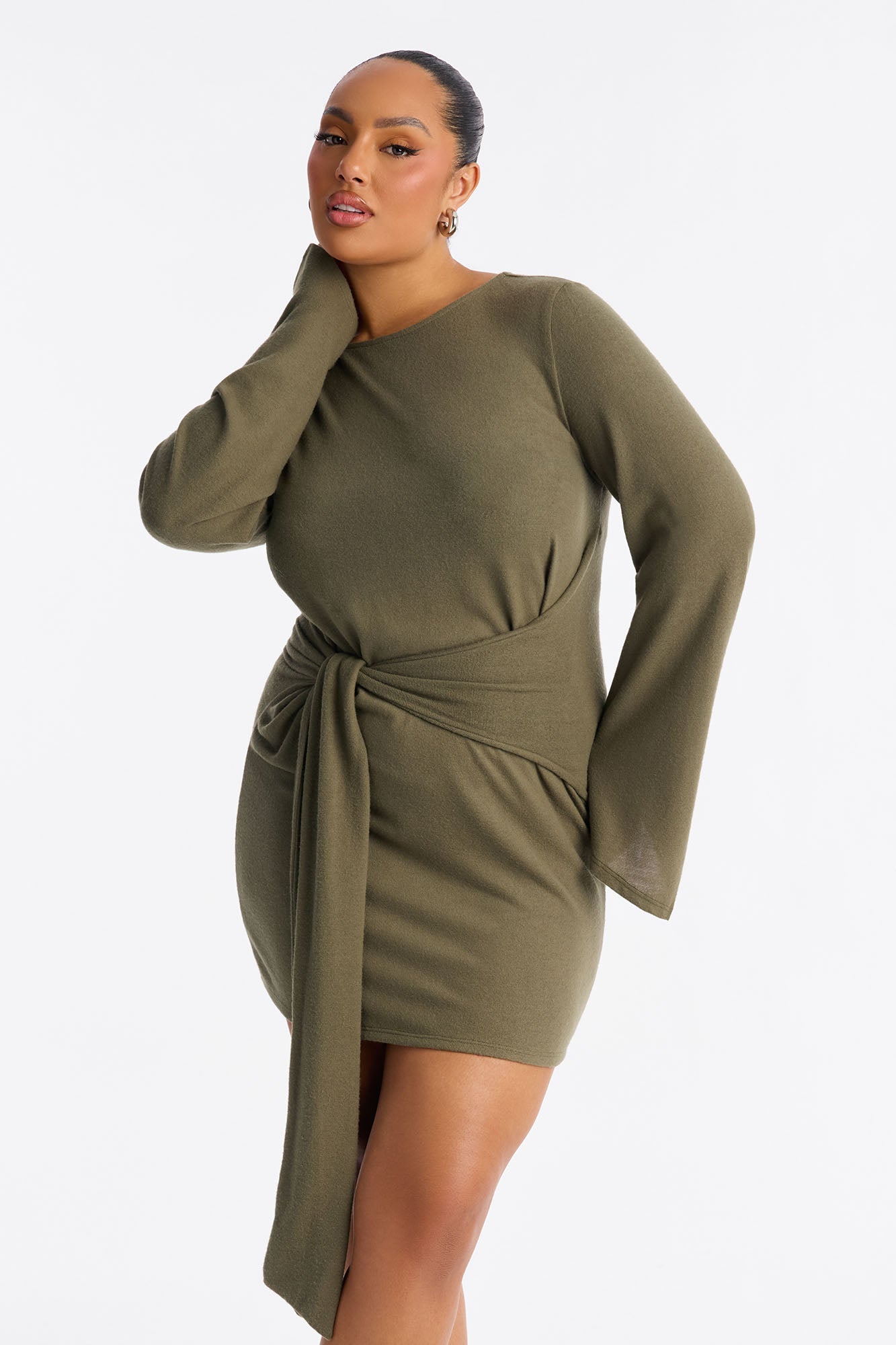 Mariana Long Sleeve Sweater Mini Dress - Olive