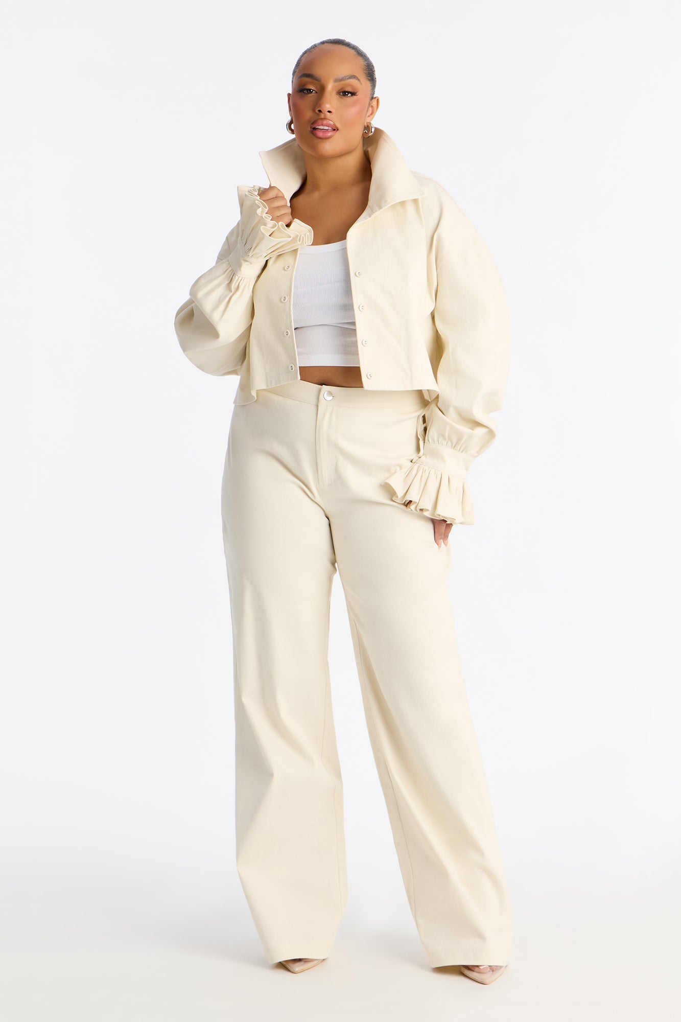 Mianna Twill Jacket Pant Set - Off White