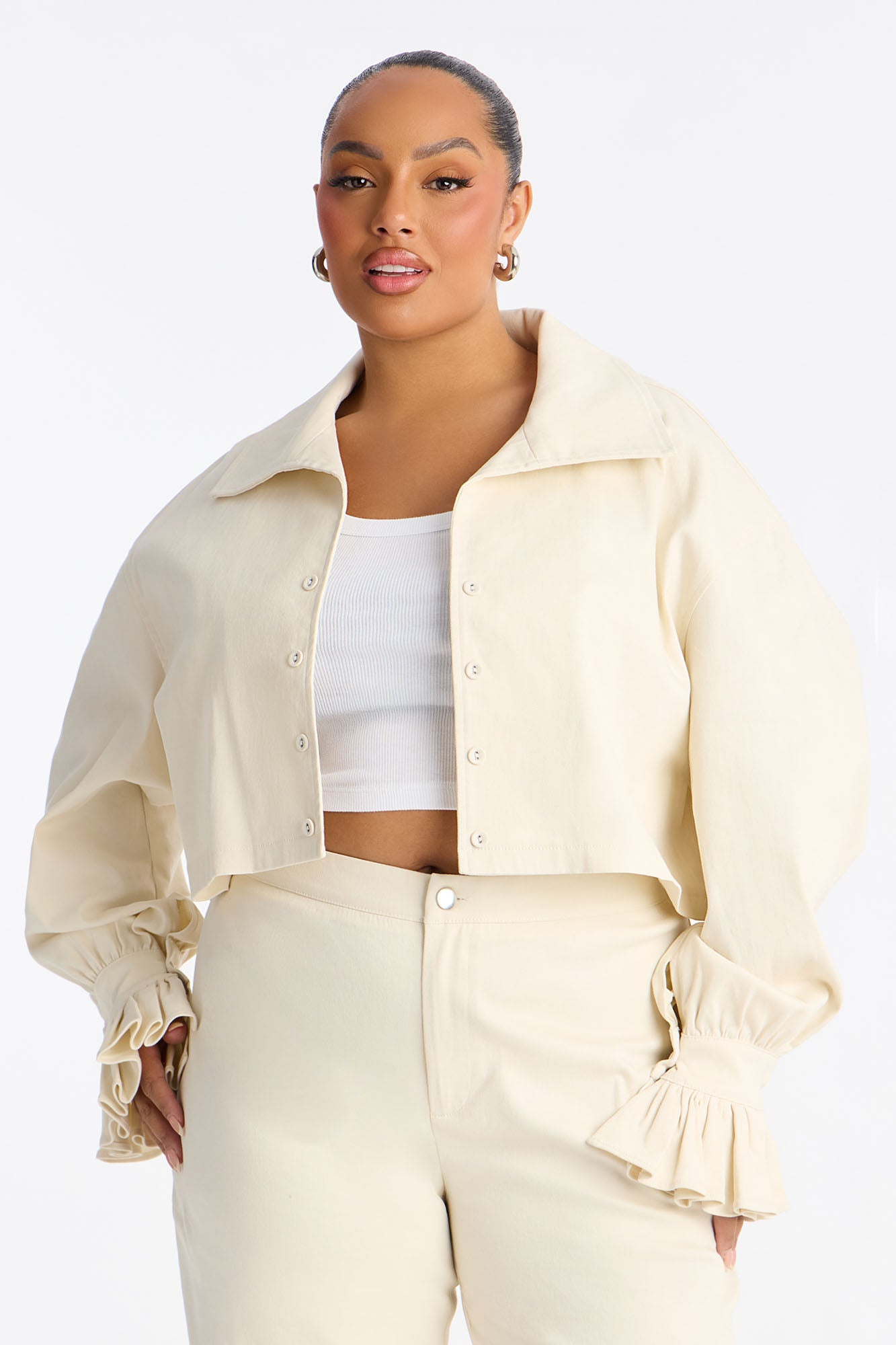 Mianna Twill Jacket Pant Set - Off White