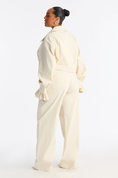 Mianna Twill Jacket Pant Set - Off White