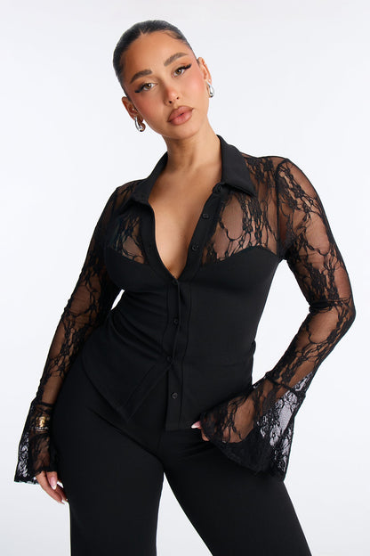 Deliah Lace Pant Set - Black