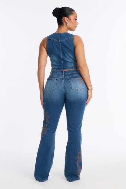 Rodeo Royale Embroidered Denim Vest - Dark Wash