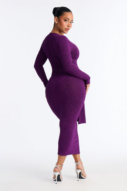 Oaklyn Long Sleeve Metallic Midi Dress - Purple