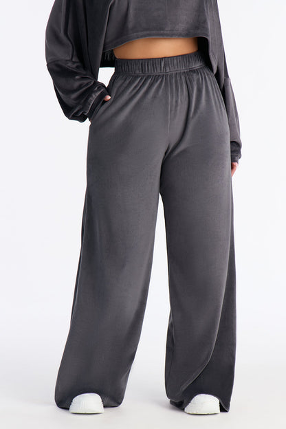 Vicky Ribbed Wide Leg Pants - Charcoal