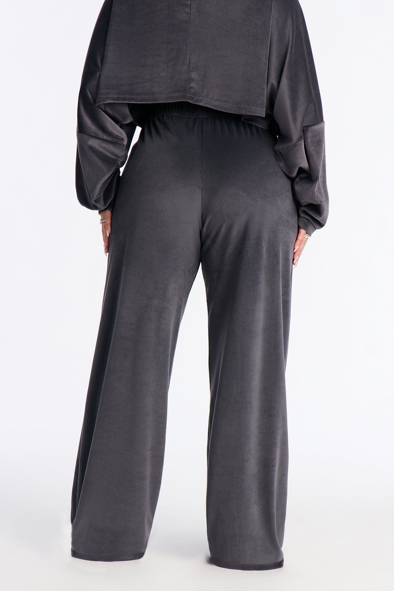 Vicky Ribbed Wide Leg Pants - Charcoal