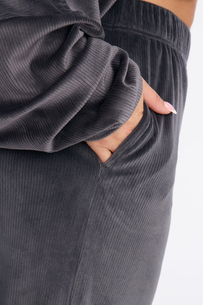 Vicky Ribbed Wide Leg Pants - Charcoal