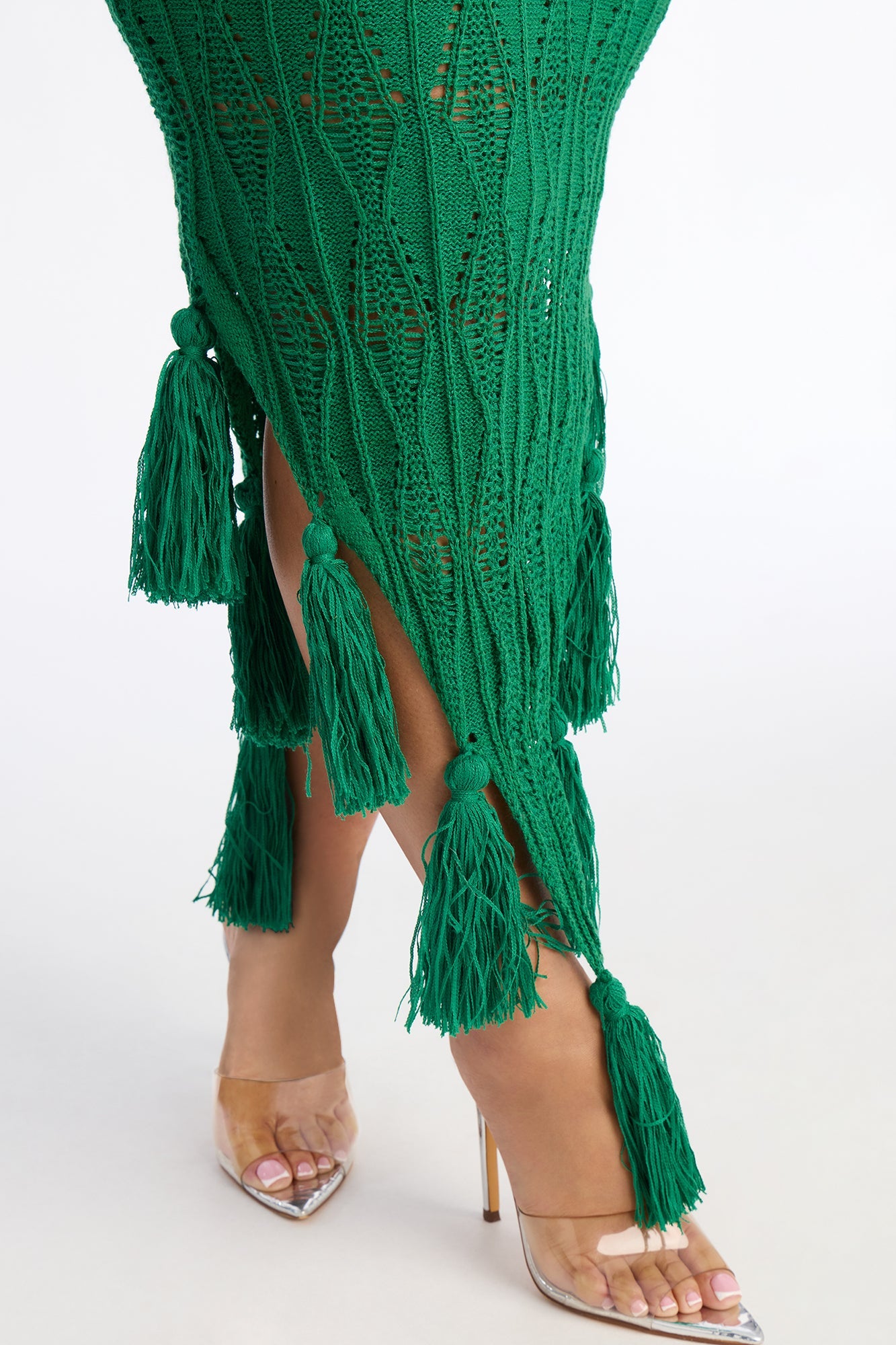 Feyre Fringe Trim Sweater Maxi Dress - Kelly Green