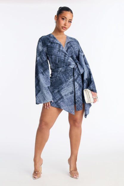 Cynthia Tie Front Mini Dress - Navy/combo