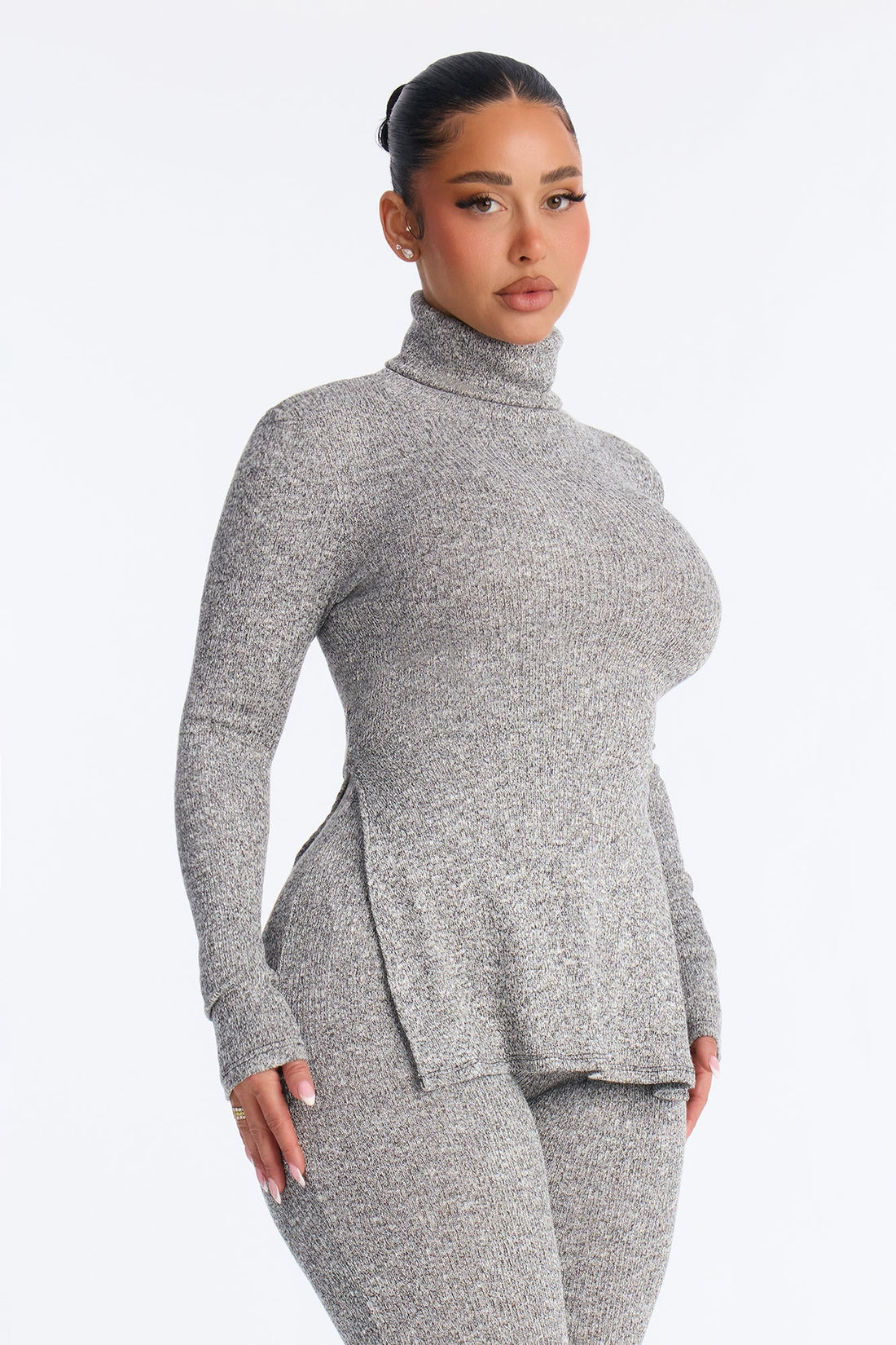 Maya Turtle Neck Flare Pant Set - Grey
