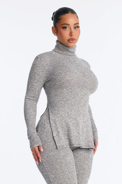 Maya Turtle Neck Flare Pant Set - Grey