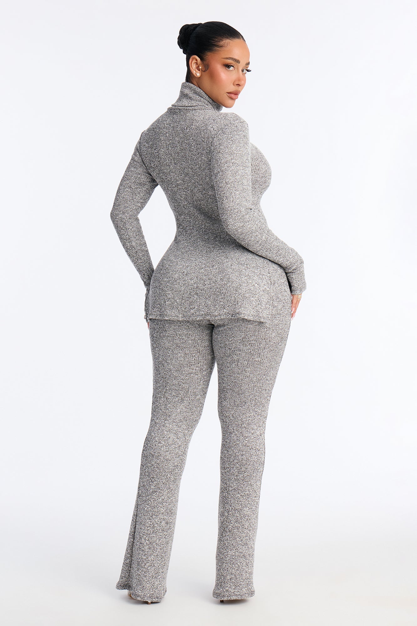 Maya Turtle Neck Flare Pant Set - Grey