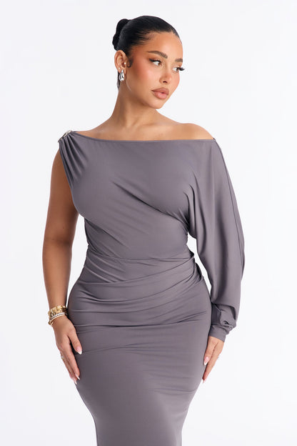 Twilight Kiss Asymmetrical Maxi Dress - Charcoal