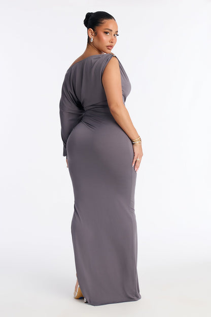 Twilight Kiss Asymmetrical Maxi Dress - Charcoal
