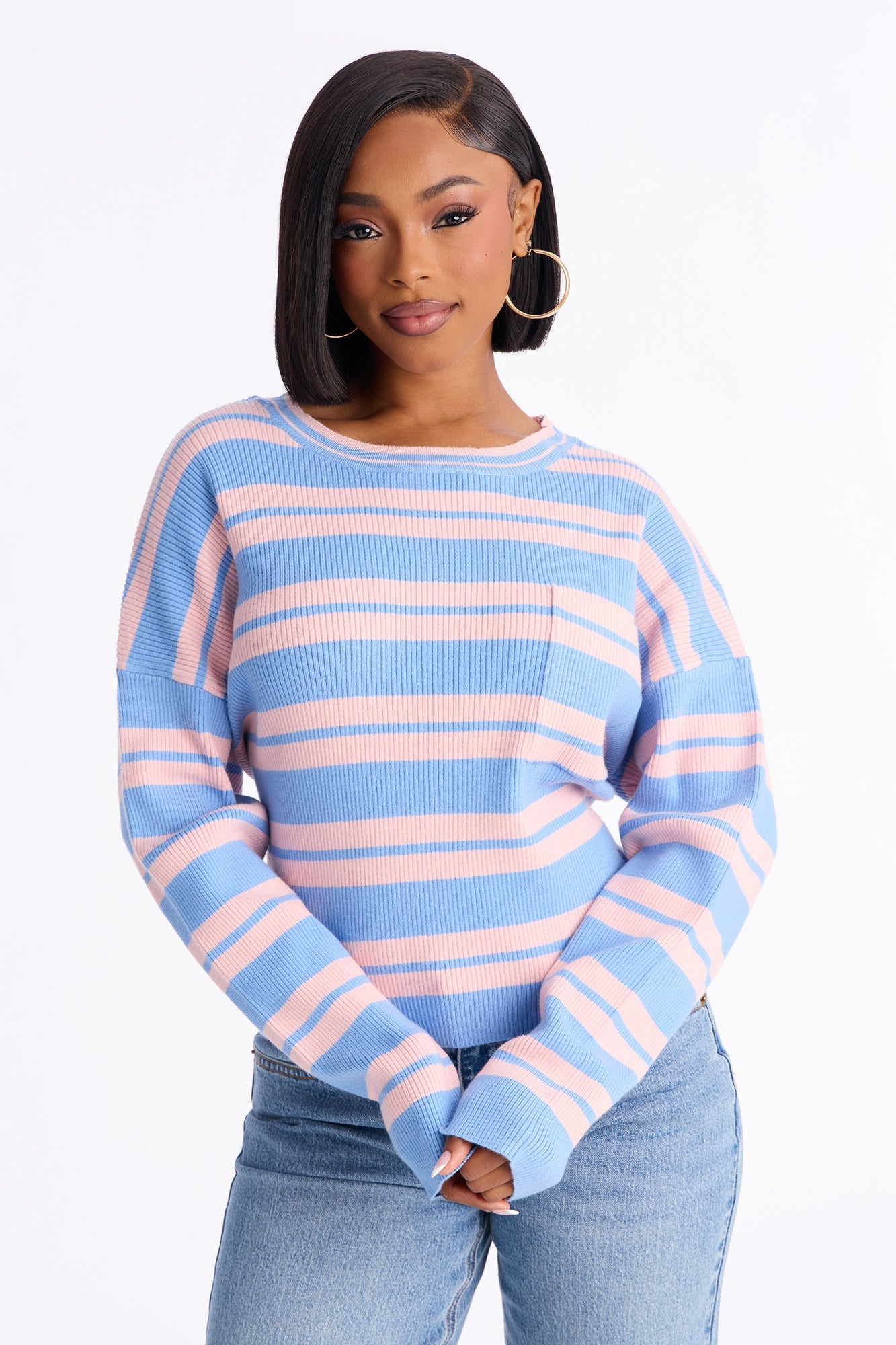 Into My Mind Striped Sweater Top - Blue/combo